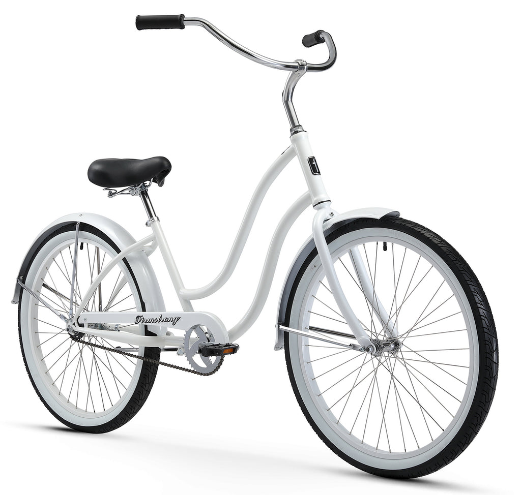 white womens bicycle Electra Cruiser 7D Step-Thru Women's 26" Pearl The Store making it perfect for every outing Ecosmo Ladies Bike With Basket