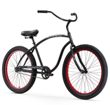 Firmstrong Chief 3.0 Single Single Speed, Matte Black with Red Rims- Men's 26" Beach Cruiser Bike