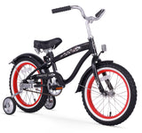 Firmstrong Mini Bruiser 16" Beach Cruiser Bicycle w/ Training Wheels, Black w/ Red Rims