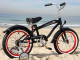 Firmstrong Mini Bruiser 16" Beach Cruiser Bicycle w/ Training Wheels, Black w/ Red Rims