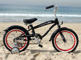 Firmstrong Mini Bruiser 16" Beach Cruiser Bicycle w/ Training Wheels, Black w/ Red Rims