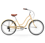 Front profile of Firmstrong Siren Women's 7-Speed bicycle in Vanilla, featuring an upright riding design and vintage-style swept-back handlebars. 